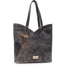 - Women's Large Tote Bag With Zip - Tulip Shoulder Bag - Distred Leather Handbag - Abigail - Black - View 1
