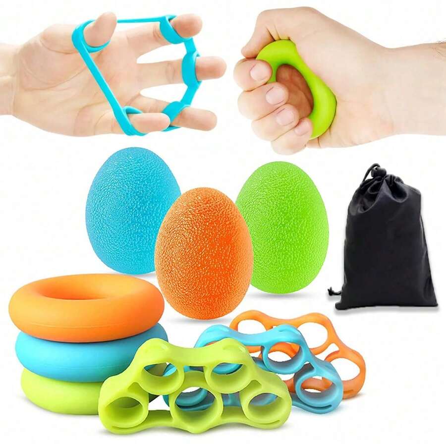 Ejercitador de Dedos para Fisioterapia y Rehabilitacion,Rehabilitacion Mano, 9PCS, Kit de Ejercitador de Mano con Camilla de Dedo, para Aliviar Dolor Articulaciones, Entrenamiento de Rehabilitación, Relajación de Manos. - Multicolor - Ver 1