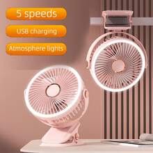 便携式夹式风扇，可充电，720°可调节，带LED灯，小巧桌面风扇，强劲静音，5档风速，USB充电，迷你个人降温风扇，适用于桌面、家庭办公室、婴儿车、露营，是送给女性的绝佳礼物。 - 彩色 - 查看 12