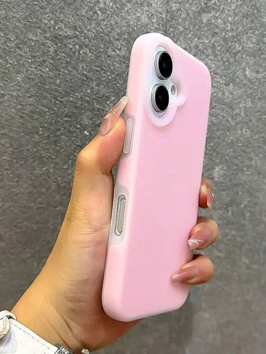 1 pieza Funda de teléfono de jalea rosa compatible con iPhone 16, funda protectora de silicona líquida Dopamina 15 a prueba de golpes y con protección de lente para iPhone 14/13/12