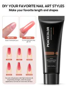 peacecolor 5Colors Poly Nail Gel 16ML Kit With Mini UV/LED Nail Lamp, Brown And Black Glitter Poly Extension Gel Polish & 30ML Nail Cleaner Slip Solution, 50PCS Nail Form, Multicolor Nail Rhinestone, 8ML Base And Top Coat. Builder Nail Gel Set Nail Supplies Extension Tool For Women Nail DIY Ideal Gift
