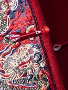 Asymmetric Double Dragon Embroidery Open Front Vest Cardigan, Retro Sleeveless Tang Suit Jacket Top For Women, Front Button Closure, Suitable For Spring/Autumn/Winter, Suitable For Daily/Casual/Holiday/Celebration/Any Occasion