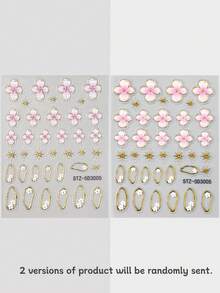 FULL BEAUTY 2 miếng dán móng tay họa tiết hoa sen nở rộ màu hồng và trắng, dập nổi 5D, hình ngôi sao vàng lấp lánh, hoa ren, kiểu móng Pháp, tự dính, mềm mại, có thể khắc chìm, dùng để tự làm móng nghệ thuật. - Nhiều màu - Xem 6