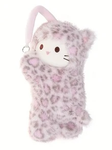 1pc Pink Leopard Print Cat Tissue Paper Box, Cute Plush Soft Material Car Tissue Holder, Hanging Type Tissue Box Suitable For Multiple Vehicle Models - one-size - View 11