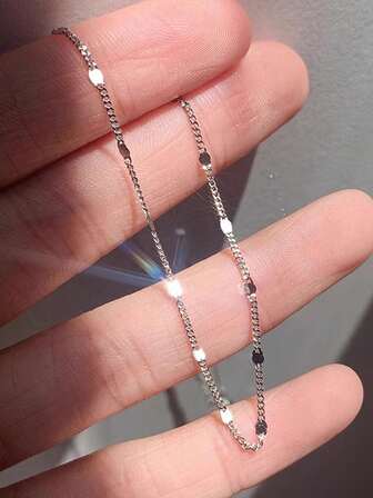 1pc S925 Sterling Silver Sparkling Cube Anklet, Simple & Elegant Design, Hypoallergenic, Classic Style Suitable For Women & Men Everyday Wear, Holiday, Perfect Jewelry Gift