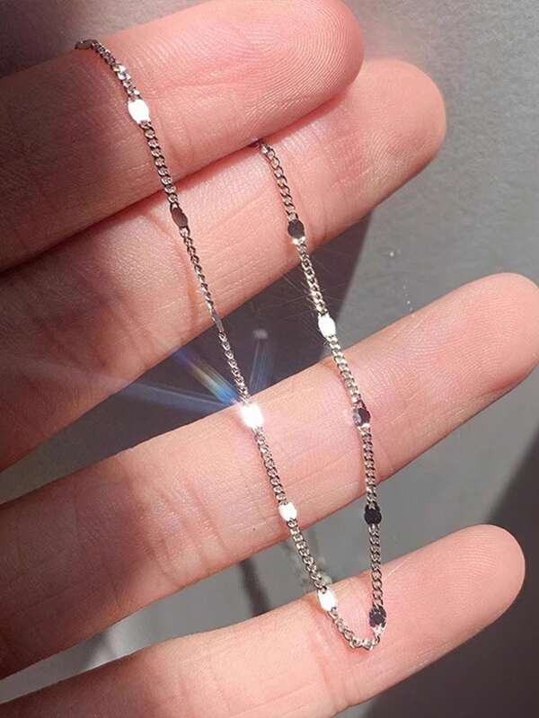 1pc S925 Sterling Silver Sparkling Cube Anklet, Simple & Elegant Design, Hypoallergenic, Classic Style Suitable For Women & Men Everyday Wear, Holiday, Perfect Jewelry Gift