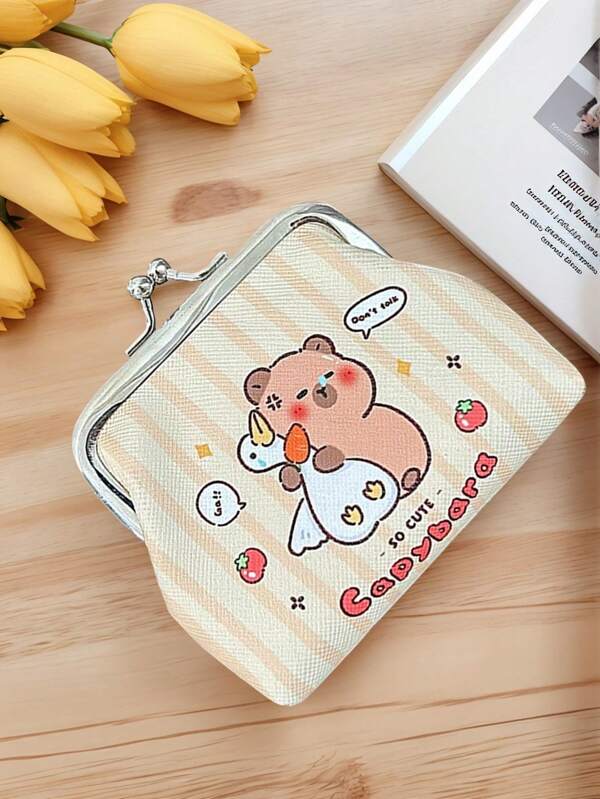 1pc Cute Capybara Pattern Mini Coin Purse, Decorative Accessory Holiday Gift