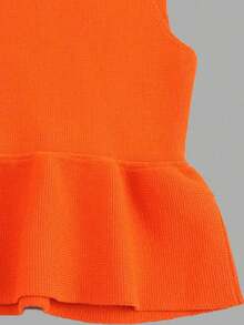 Ruffled Sleeveless Knit Top, Spring/Summer - Orange - View 5
