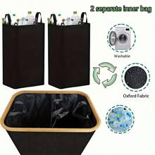 140 Liter High Capacity Recycling Bin (With Lid), Room Garbage Can, Kitchen Trash Can, 37 Gallon Collapsible Indoor Trash Can (With 2 Reusable Trash Bags), Indoor Bottle Recycling Bin, Used For Collecting Glass, Paper, Plastic And Metal Bottles