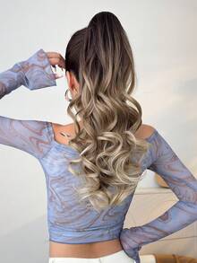 22-24 Inch Long Wavy Synthetic Hair Ponytail Extension, Light Brown Color, Heat Resistant Fiber, Suitable For Daily Wear - Brown Ombre - View 4