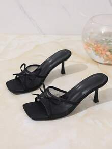 Women's Black Mesh Bow Decor Stiletto Heel Sandals, Elegant European/American Fashion New Style Mules, Suitable For Various Occasions - Black - View 6