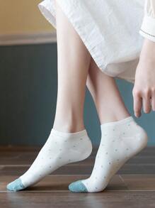 5 Pairs Women's Solid Color Ankle Socks, Summer Boat Socks, Plaid Design