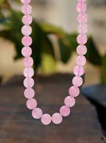 Bohemian Style Natural Stone Necklace, Elegant & Delicate 8mm Colorful Beryl & Rose Quartz Choker, Natural Healing Crystal Jewelry To Soothe Emotions And Balance Energy (Natural Stone Color Random)