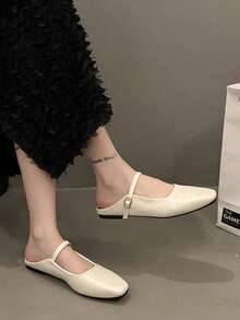 Giày bệt Mary Jane kiểu retro mới cho nữ, giày bệt quai mảnh tối giản, mềm mại, thanh lịch cho mùa xuân/hè. - Màu be - Xem 7