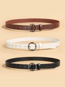 3 件装哑光黑色拉链扣装饰时尚百搭 PU 皮带，适合日常使用