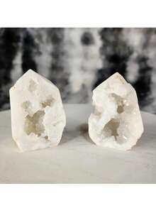 1pc White Quartz Geode Towers, Raw Quartz Clusters, Crystal Tower Point,Raw Geodes, Crystal Collector, Sparkling Geode Home Decor,Crystal Gift - White - View 3