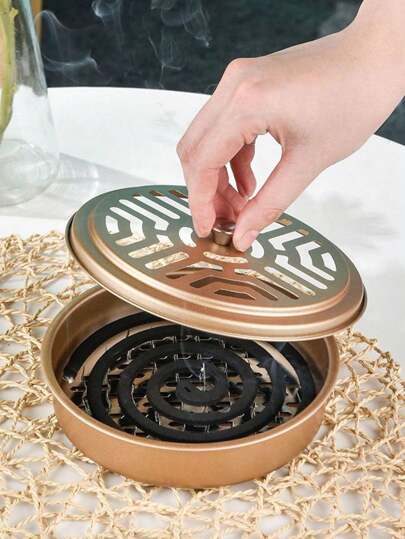 [ عيد الأب ] 1 قطعة حامل صينية لملف البعوض من الفولاذ المقاوم للصدأ مع غطاء، مقاوم للحريق والحرارة، موقد بخور إبداعي لاستخدام المنزل والأماكن الخارجية اليوم الوطني