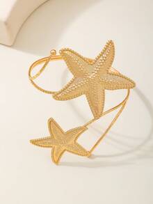 1pc European And American Metal Seashell Design Arm Cuff, Exaggerated Ocean Style Gold Color Arm Chain, Suitable For Beach Holiday, Sexy Beach Party Wear