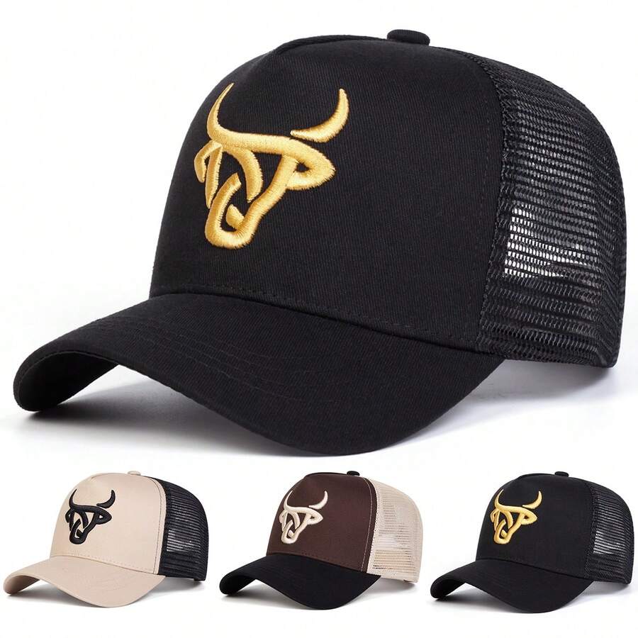 1pc Men's Rhinestone Embroidered Baseball Cap, Outdoor Sports Trucker Hat, Adjustable Sun Protection Casual Mesh Cap, Suitable For Spring/Autumn Traveling, Beach, Party,Festival,Holiday - Multicolor - View 1