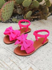 1 par de sandalias planas de verano para adolescentes/jóvenes, con decoración de lazo, para uso casual y al aire libre - Rosa - Ver 7