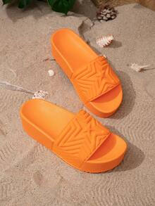 女士星形图案设计露趾厚底拖鞋，简约厚底舒适夏季沙滩拖鞋 - 橘色 - 查看 2