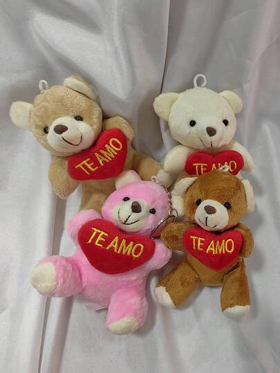 Kit 12 Peças  De Chaveiro Urso De Pelúcia 10cm Com Coração Pequeno Chaveiro Presente Lembrancinha Dia das Mães