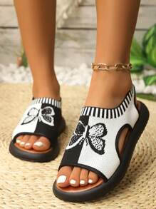 1 Pair Dual-Color Plaid Butterfly Open-Weave Sports Bohemian Sandals, Breathable Elastic Summer Beach & Outdoor Casual Shoes