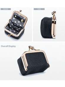 Women's Solid Color Simple Style Lychee Pattern Jewelry Box Ring Necklace Earring Storage Box With Kiss Lock, Wallet Travel Cosmetics Storage Bag Teacher's Day Gift Women's Wallet Mini Wallet Coin Purse - Multicolor - View 3