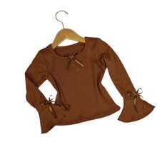 Blusinha Infantil Meninas Estilosas Blusa Manga Flare Laço Canelada Lançamento Modinha