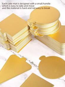 100pcs Round Mousse Dessert Gold Paper Trays, Greaseproof Durable Cake Paper Trays, Easy-Grab Handles Baking Dessert Paperboard Design For Cupcakes, Wedding Birthday Party Dessert Display - Baking Dessert Tray Cake Board Luxury Elegant Cake Tray Gelatin Tray - Golden Circle - View 7