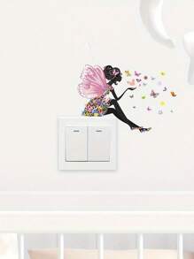 1 pièce/3 pièces/5 pièces Stickers muraux de fée et de papillon fantaisie - Autocollants de lampe amovibles et colorés, compatibles avec les interrupteurs, décorations finition mate pour la chambre à coucher et le salon, décoration imaginative pour la maison, tapis de bain, tapis de sol, décoration d'automne, accessoires de salle de bain