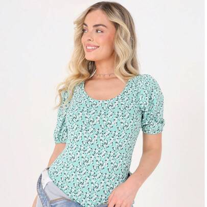 brave soul Ditsy Floral Puff Sleeve Bodysuit, Green