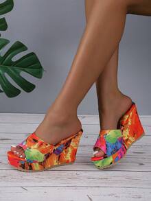 Women's Fashion Printed Patterned Round Toe Anti-Slip Chunky Platform Sandals - Multicolor - View 2