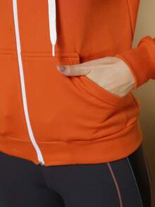 Women's Cold Weather Blouse Sweatshirt Coat With Zipper And Plain Hood Various Colors - Màu Cam cháy - Xem 5