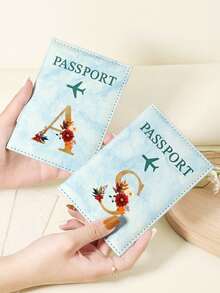 1pc A-Z 26 Letters Fashionable Letter Print Stylish Burgundy Passport Cover, Premium PU Leather Passport Wallet With Multi-Card Pockets For Credit Cards, Boarding Passes, And IDs, Compact And Portable Travel Essentials Organizer For Women, Men Graduation - Pink - View 3