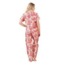 Luxury Satin Toile Print Pyjama Set – Short Sleeve, Button-Up & Pockets - Red - View 5