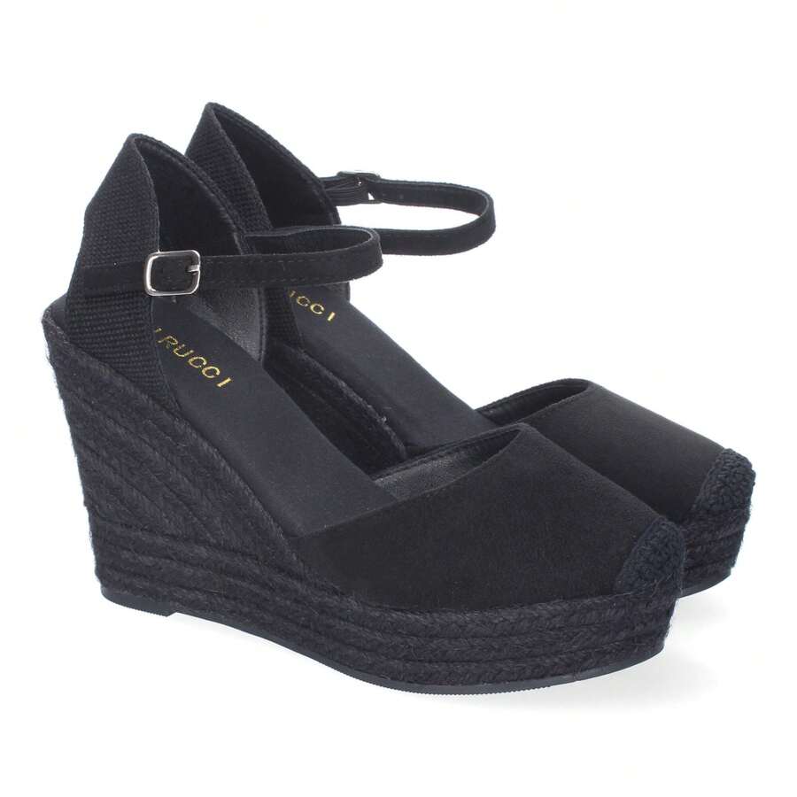 shoes&blues.es Sandalo con zeppa in iuta da donna, comodo ed elegante, design moderno e chiusura regolabile con fibbia alla caviglia, ideale per la primavera-estate. - nero - Visualizzare 1