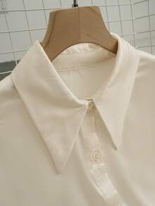 New French Light Ripe Lapel Satin Solid Color Long Sleeve Single Breasted Long Sleeve Shirt Elegant Style Blouse Woman - Beige - View 5