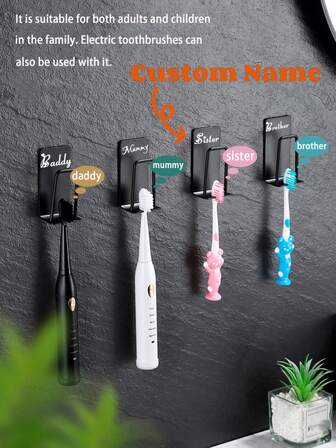 1pc, 2pcs, 3pcs Customized Name Letter Toothbrush Holder, 304 Stainless Steel Toothbrush Stand With Tumbler, Adhesive Wall Mounted Bathroom Organizer, Creative Bath Accessory For School, Dorm, Home Decor