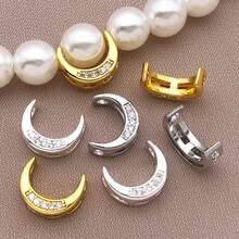 2/4/6pcs Real 18K Gold Plated Brass Moon Beads Zirconia Moon Frame Beads Moon Shape Spacer Beads For DIY Bracelet Necklace Earring Jewelry Making