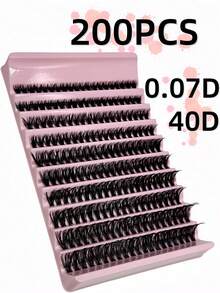 200pcs D Curl DIY Eyelash Cluster,40DCluster Eyelashes, 0.07mm D Curl 8-16mm Mixed Natural Eyelash Extensions, Suitable For Beginners At Home200pcs Extra Thick False Eyelashes,Large Capacity - D - 查看 6
