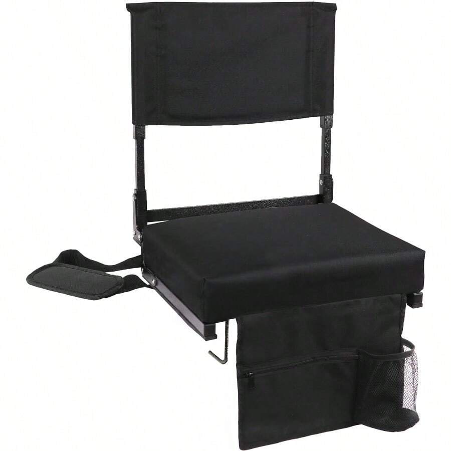 Stadium Seat With Back Support Bleacher Chair With Back And Cushion High Back Includes Shoulder Strap And Cup Holder - Black1 - View 1