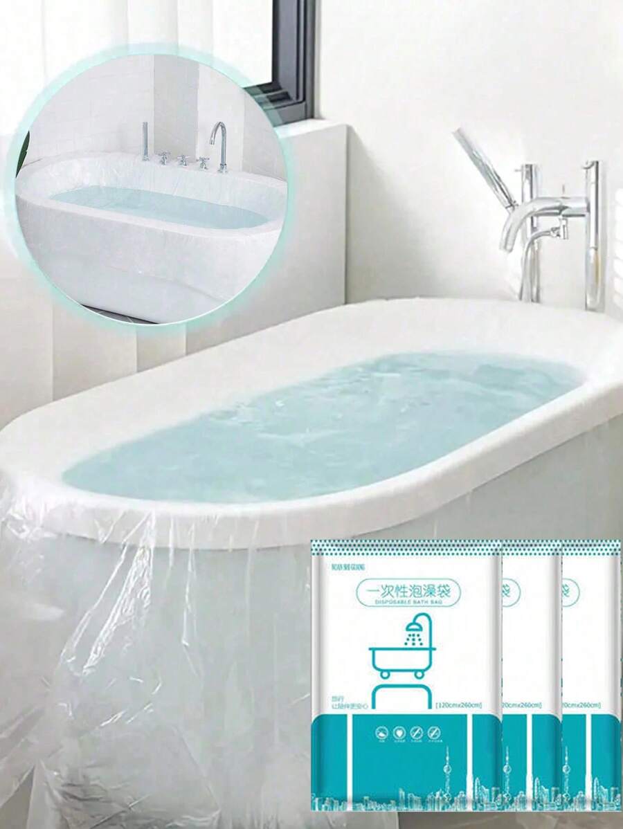 Funda desechable para bañera, bolsa de plástico portátil y reforzada de tamaño extra grande con empaque individual, bolsa de baño desechable, cubierta para bañera, para forros de bañera de hotel, salón, spa, hogar y viajes, película de plástico para ducha, accesorios de viaje, artículos esenciales para el hogar y viajes de vuelta a la escuela