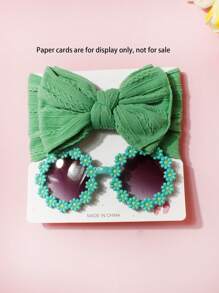 2pcs Jacquard Bow Baby Headband, Children Daisy Sunglasses For Daily Use