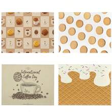 1/4/6-Piece Kitchen Table Placemats, Designed With Cookie And Coffee Patterns, Woven From 100% Polyester Fiber, Measuring 12 * 18 Inches/30 * 45 Centimeters, Machine Washable Polyester Placemats, Heat-Resistant, Stain Resistant, Waterproof, Easy To Clean, Can Be Used As Gifts, Household Daily Necessities, Kitchen Supplies, And Spring Interior Decoration. - Multicolor - View 2