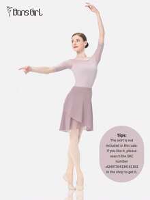 DonsGirl 1 Piece Women's Ballet Leotard - Elastic Mesh Patchwork 3/4 Sleeves, Modern/Classical Dance Bodysuit, Professional Performance Costume - Dusty Purple - View 5