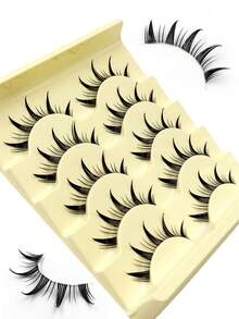 Asiteo 5对卡通动漫假睫毛，角色扮演假睫毛，浓密卷翘甜美可爱自然娃娃眼日常妆容假睫毛条 - 尖尾漫畫款 - 查看 6