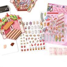 4pcs Rainbow Fortress 3D Stickers Creative Miniature Scene Layout Sticker Set