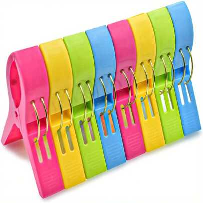 1/4/8/16/24pcs Large Colored Clothespins, Beach Towel Clips, Multifunctional Towels, Beach Chairs, Etc., Durable And Colorful (Yellow, Red, Blue,Green), Towel Clips,Plastic Hanger, Chair Clips, Towel Racks, Windproof And Colorful, Suitable For Bathroom Accessories Drying Quilts And Clothes, Pool Chairs, Sun Loungers, Outdoor Activities And Beach Travel