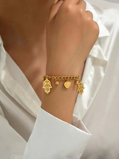 1pc Fashion Hollow Heart Stainless Steel Bracelet For Women, & Versatile Jewelry
